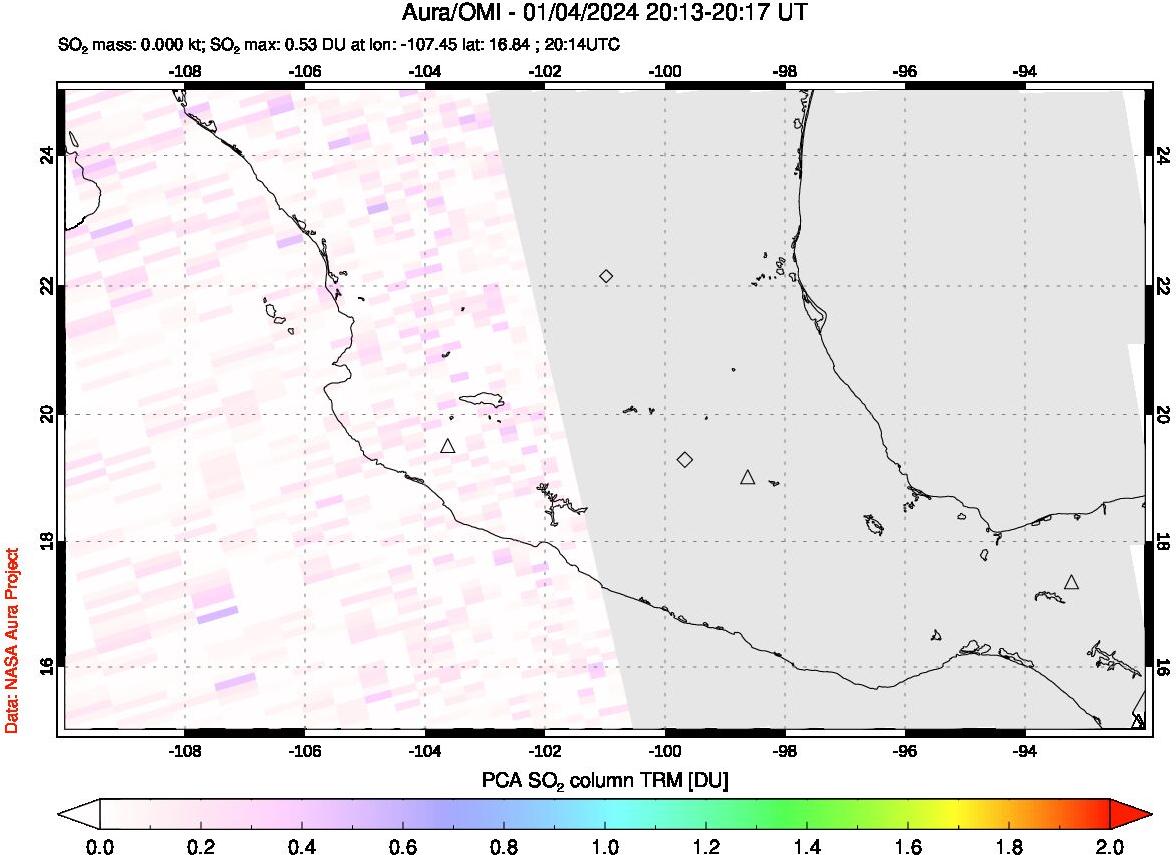 A sulfur dioxide image over Mexico on Jan 04, 2024.