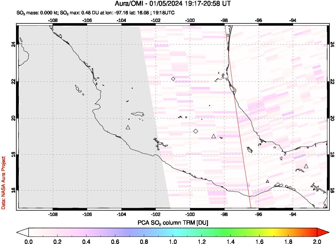 A sulfur dioxide image over Mexico on Jan 05, 2024.