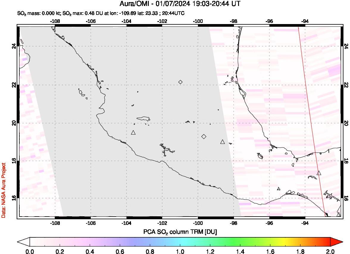 A sulfur dioxide image over Mexico on Jan 07, 2024.