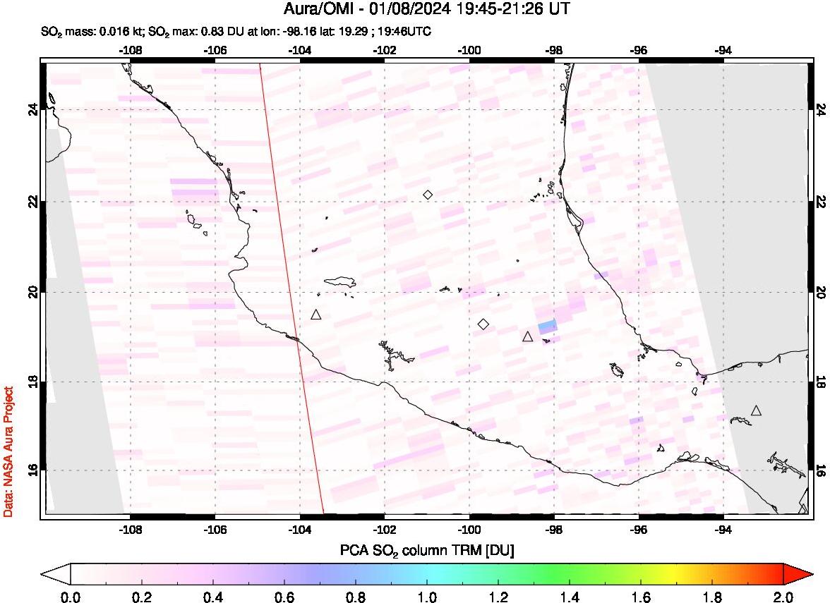 A sulfur dioxide image over Mexico on Jan 08, 2024.