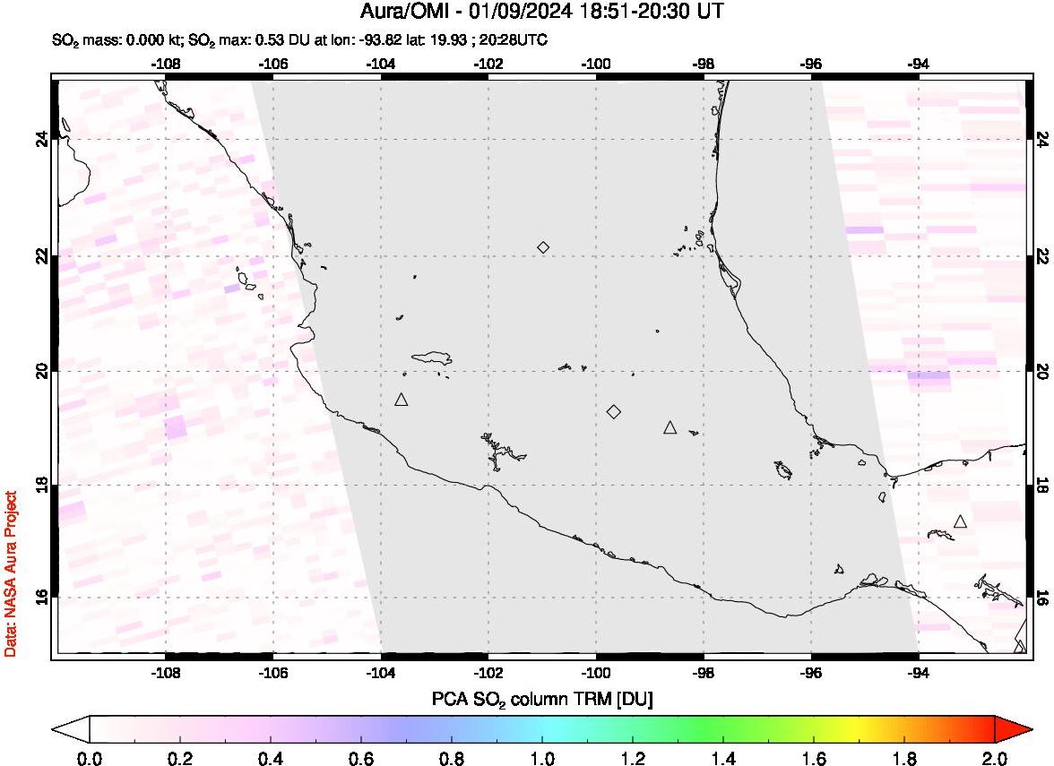 A sulfur dioxide image over Mexico on Jan 09, 2024.