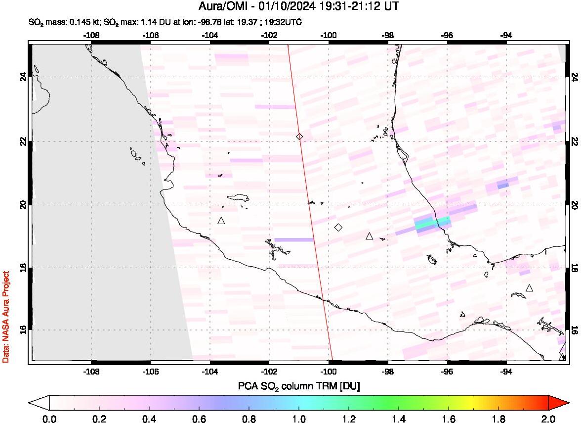 A sulfur dioxide image over Mexico on Jan 10, 2024.