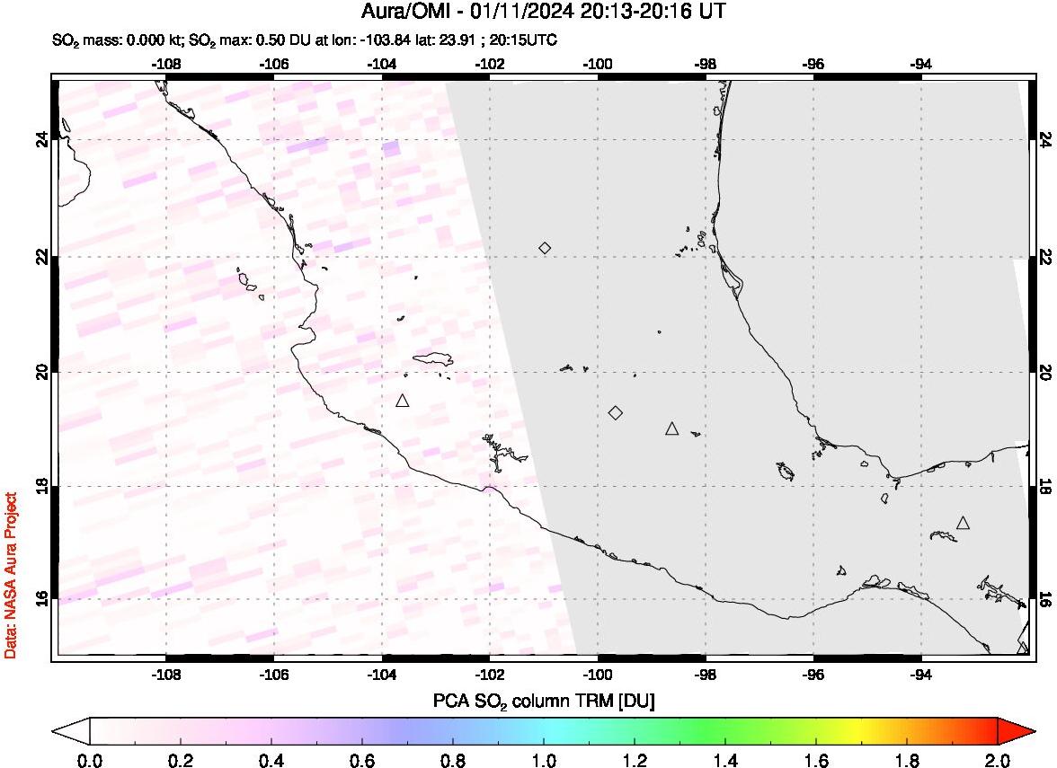 A sulfur dioxide image over Mexico on Jan 11, 2024.