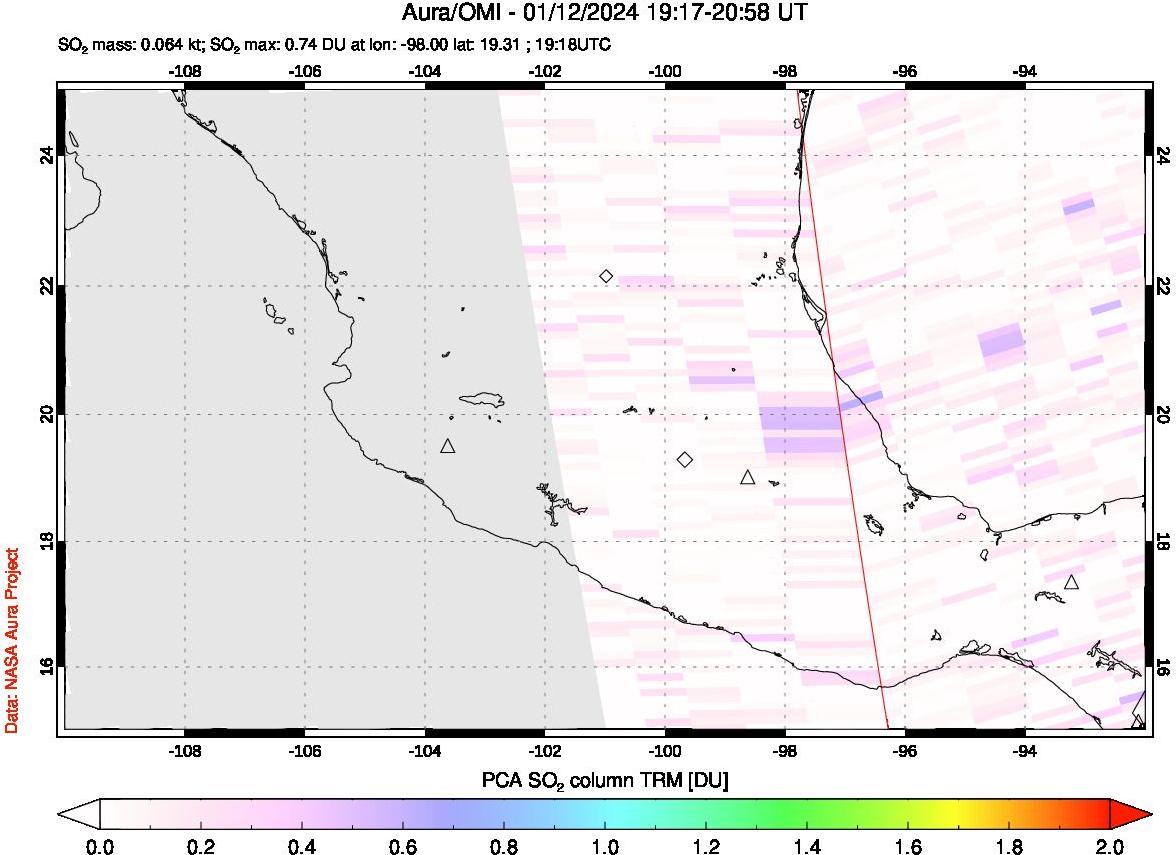 A sulfur dioxide image over Mexico on Jan 12, 2024.