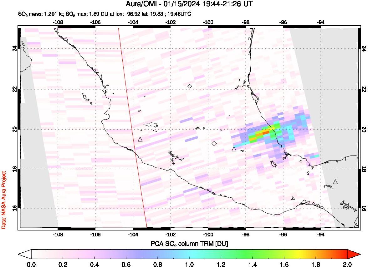 A sulfur dioxide image over Mexico on Jan 15, 2024.