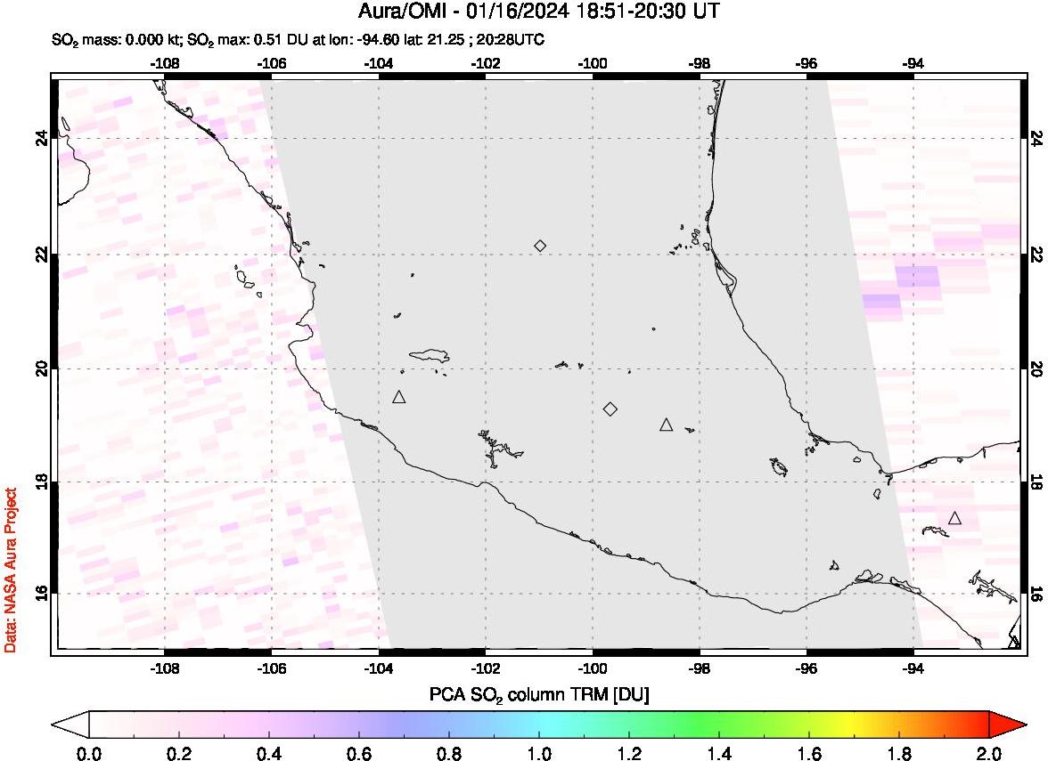 A sulfur dioxide image over Mexico on Jan 16, 2024.