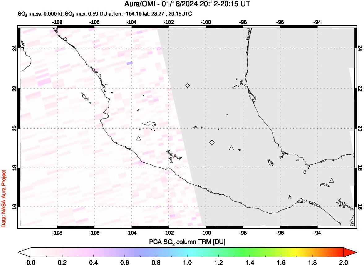 A sulfur dioxide image over Mexico on Jan 18, 2024.