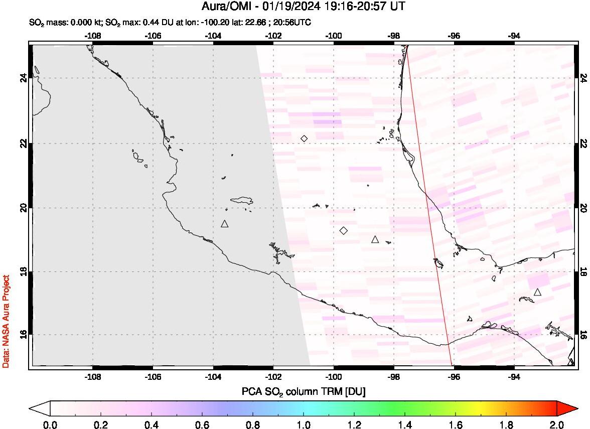 A sulfur dioxide image over Mexico on Jan 19, 2024.