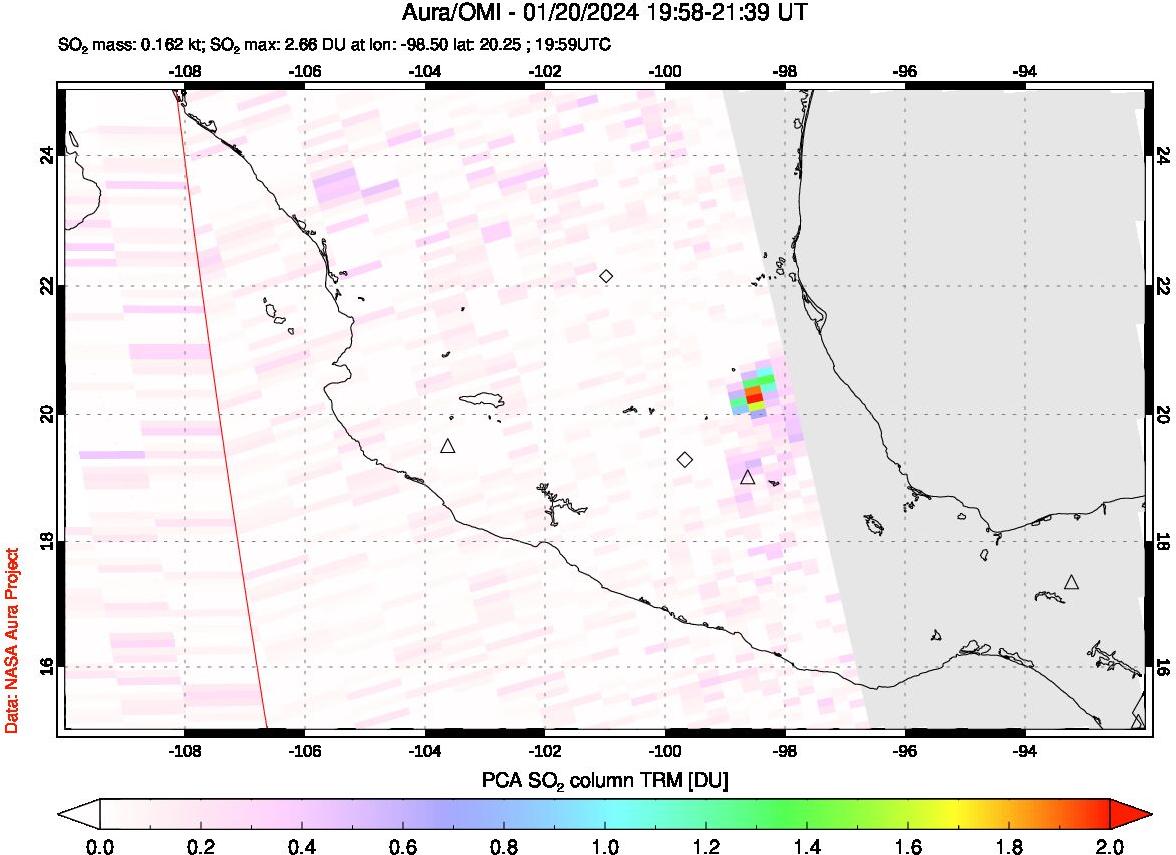 A sulfur dioxide image over Mexico on Jan 20, 2024.