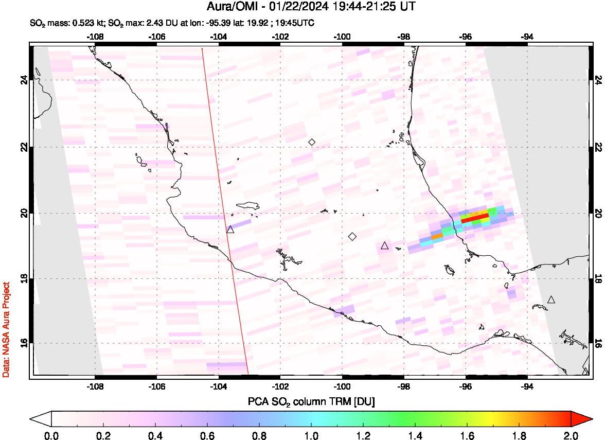 A sulfur dioxide image over Mexico on Jan 22, 2024.