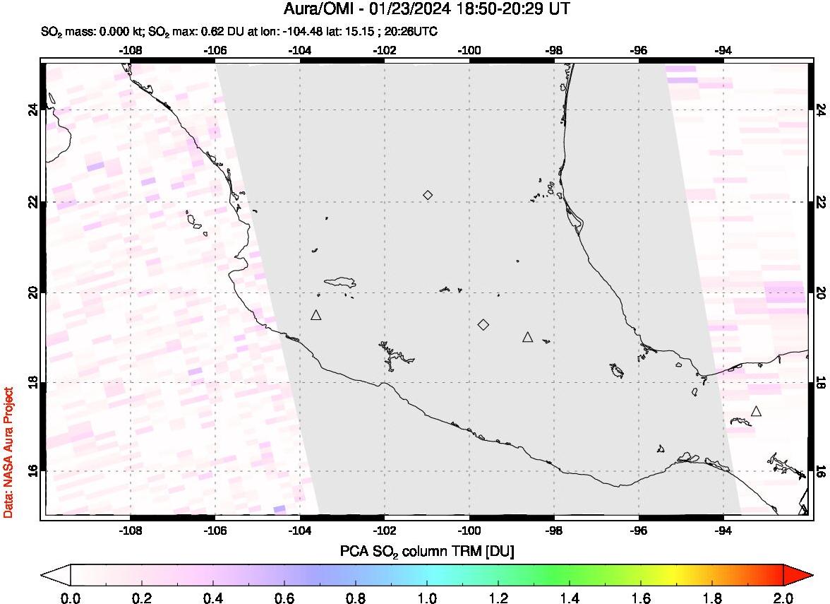 A sulfur dioxide image over Mexico on Jan 23, 2024.