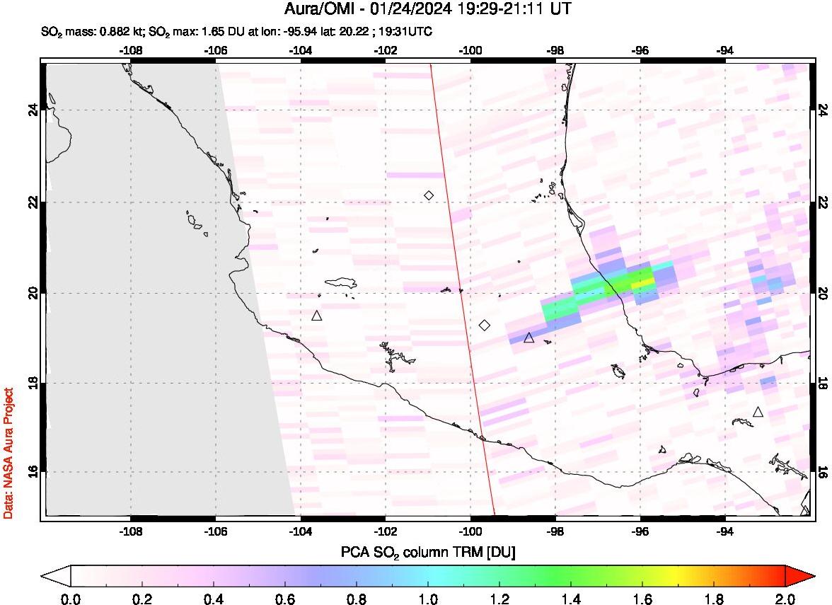 A sulfur dioxide image over Mexico on Jan 24, 2024.