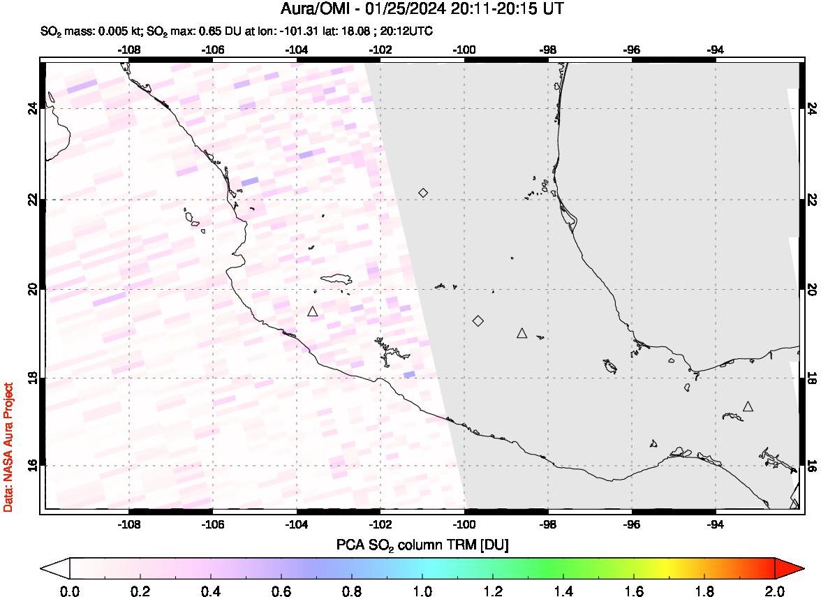 A sulfur dioxide image over Mexico on Jan 25, 2024.