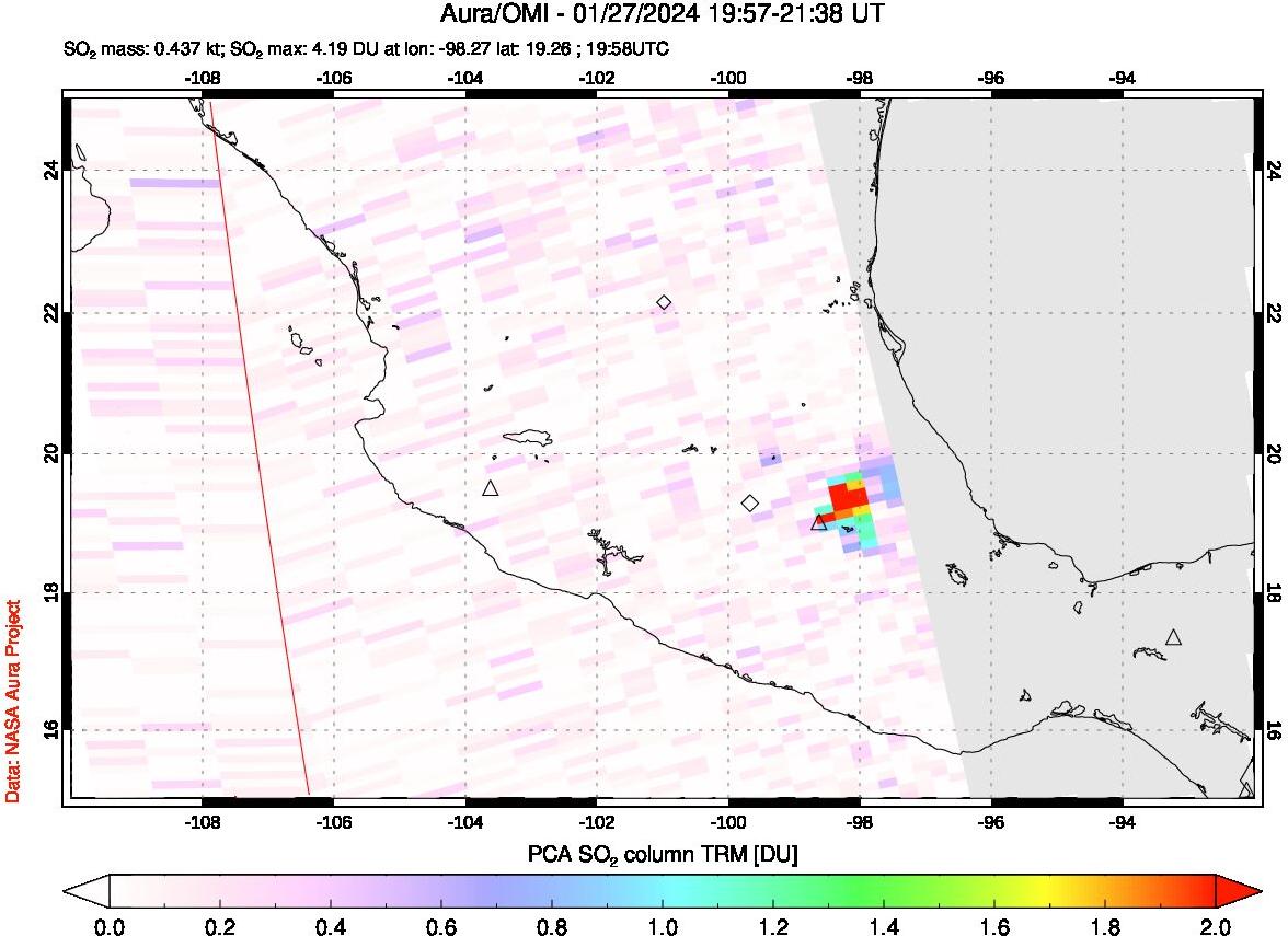 A sulfur dioxide image over Mexico on Jan 27, 2024.