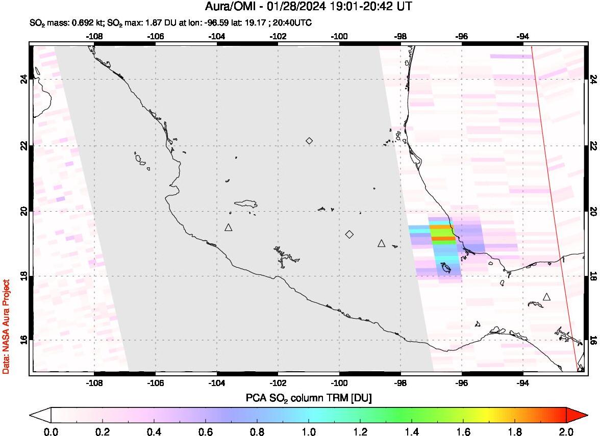 A sulfur dioxide image over Mexico on Jan 28, 2024.