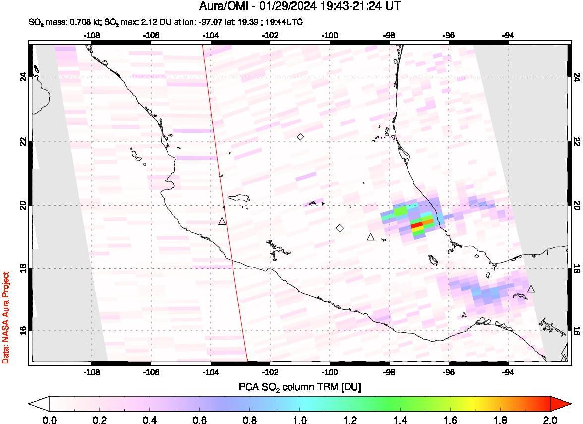 A sulfur dioxide image over Mexico on Jan 29, 2024.