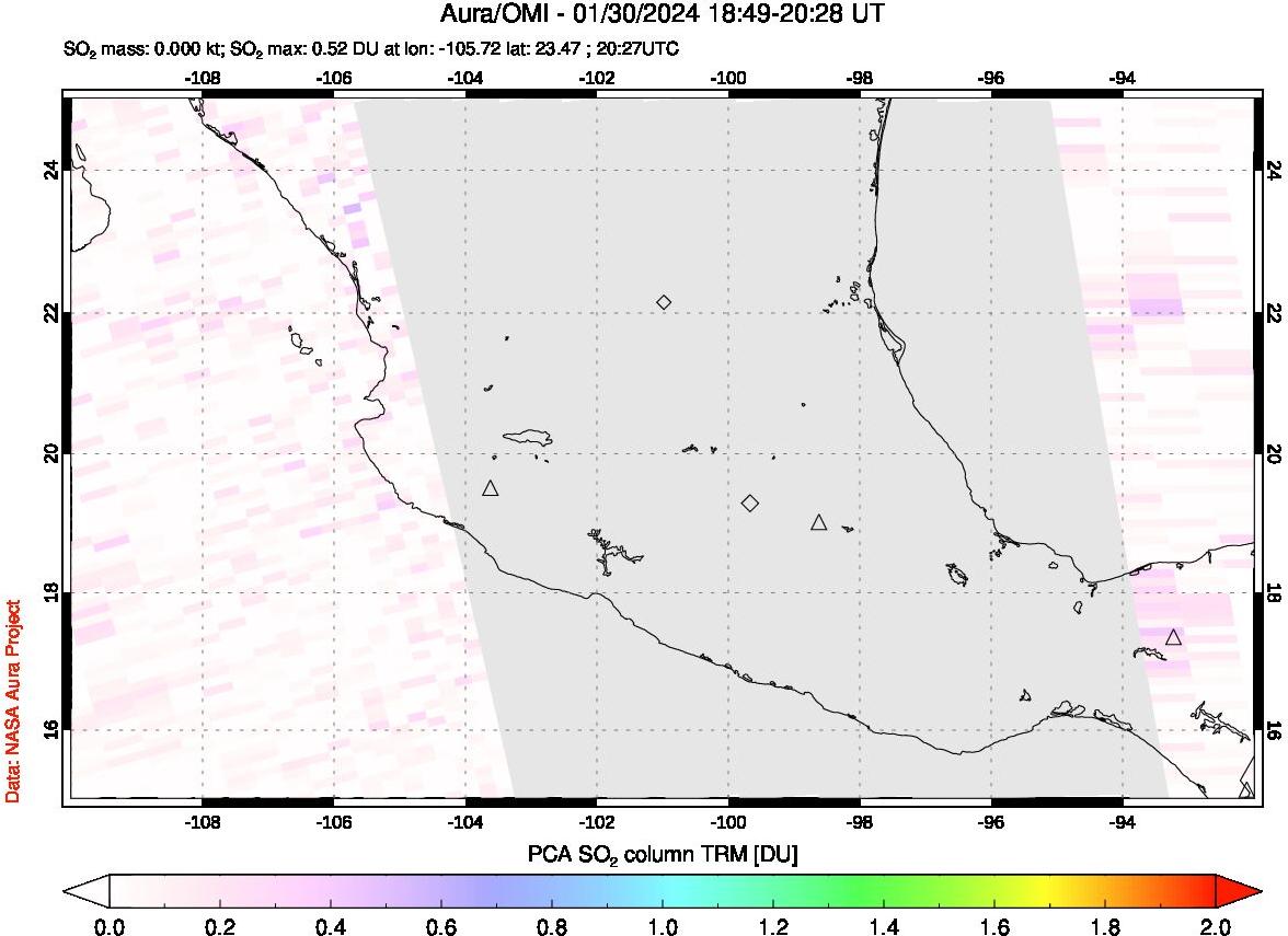 A sulfur dioxide image over Mexico on Jan 30, 2024.