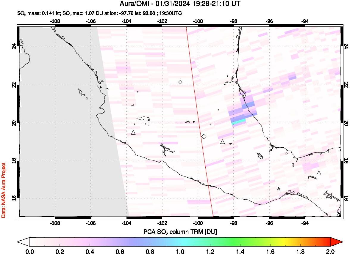 A sulfur dioxide image over Mexico on Jan 31, 2024.