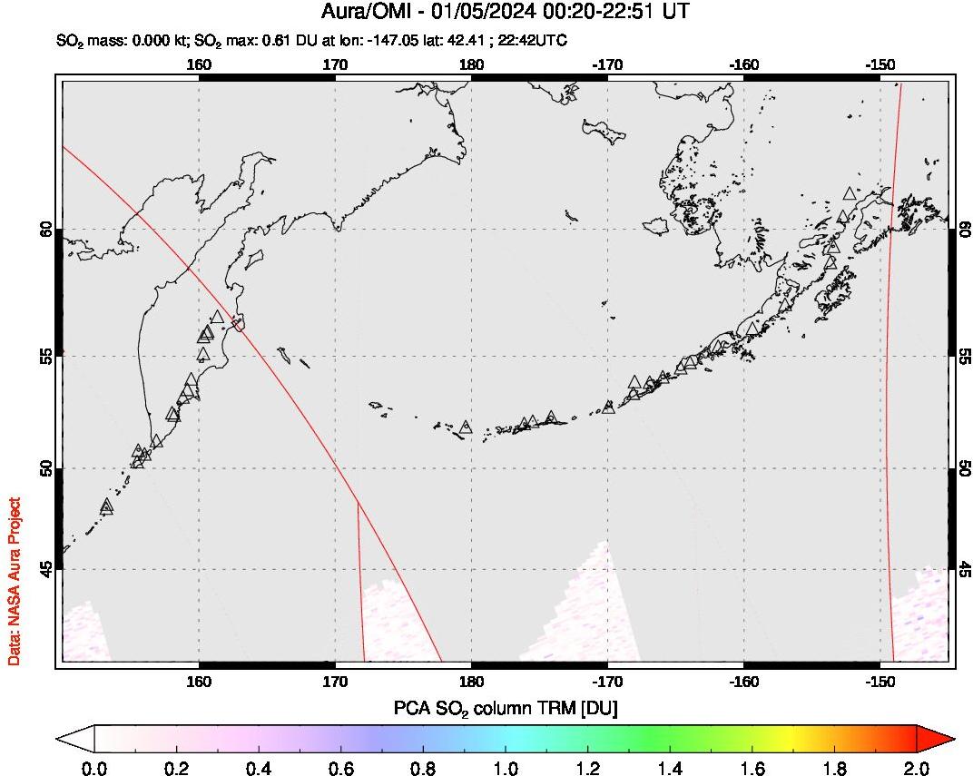 A sulfur dioxide image over North Pacific on Jan 05, 2024.