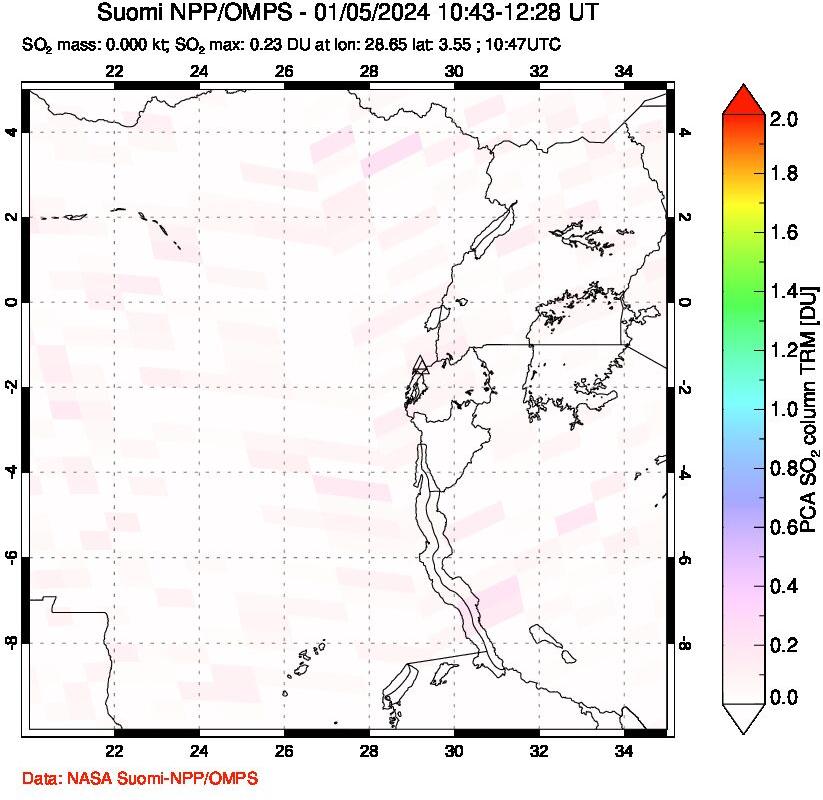 A sulfur dioxide image over Nyiragongo, DR Congo on Jan 05, 2024.