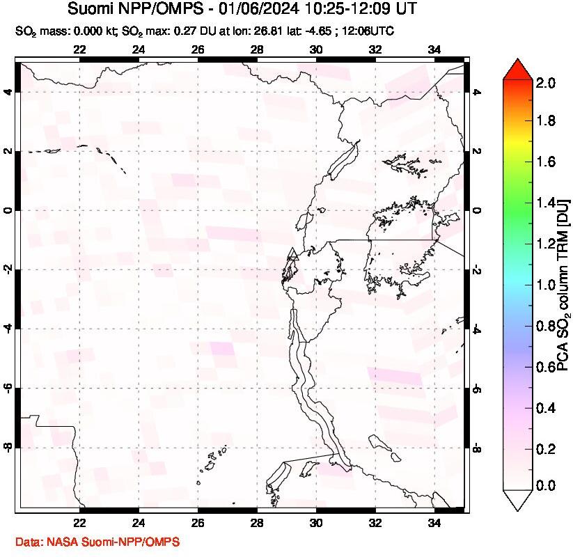 A sulfur dioxide image over Nyiragongo, DR Congo on Jan 06, 2024.