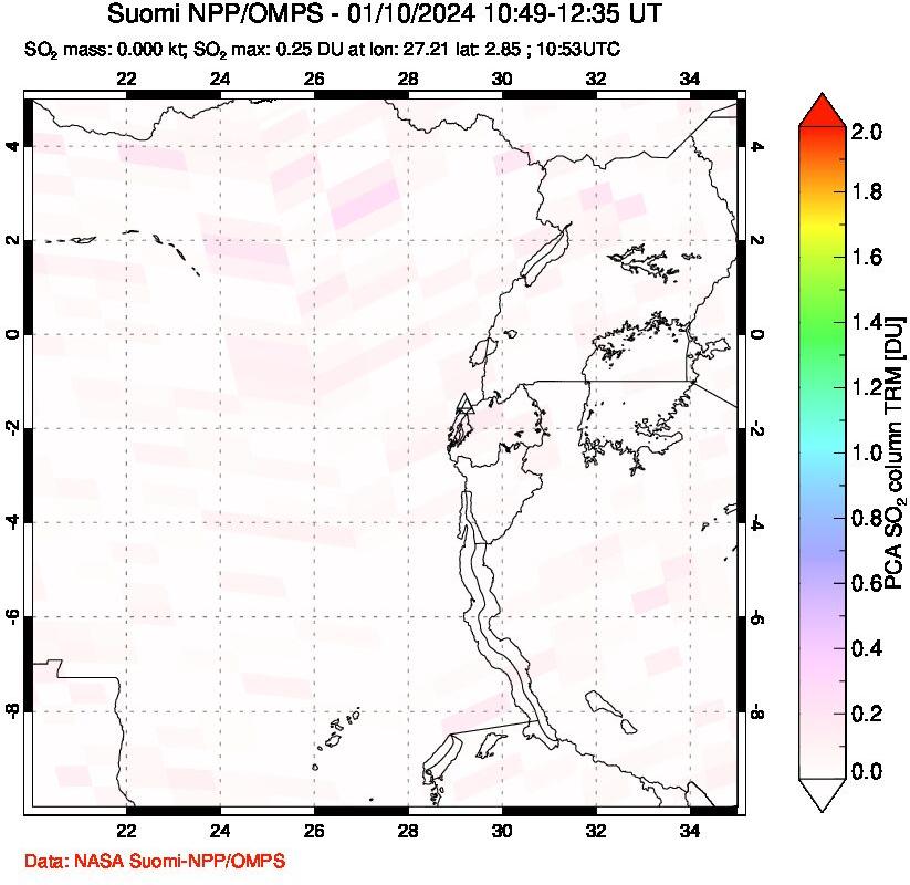 A sulfur dioxide image over Nyiragongo, DR Congo on Jan 10, 2024.