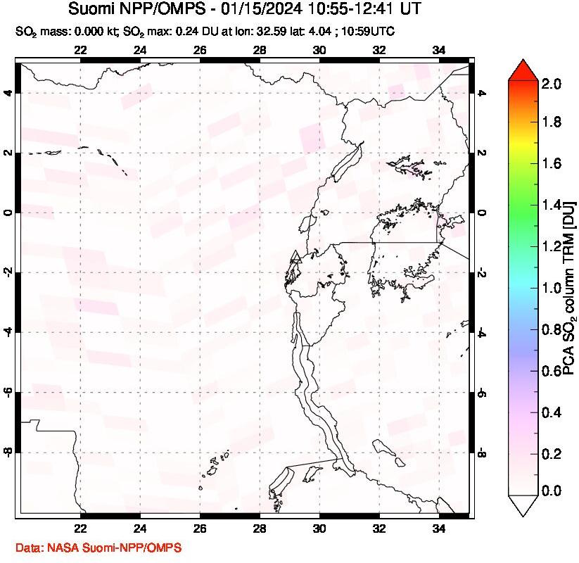 A sulfur dioxide image over Nyiragongo, DR Congo on Jan 15, 2024.