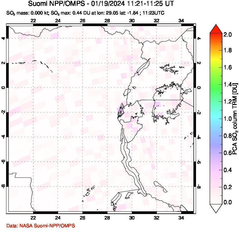 A sulfur dioxide image over Nyiragongo, DR Congo on Jan 19, 2024.