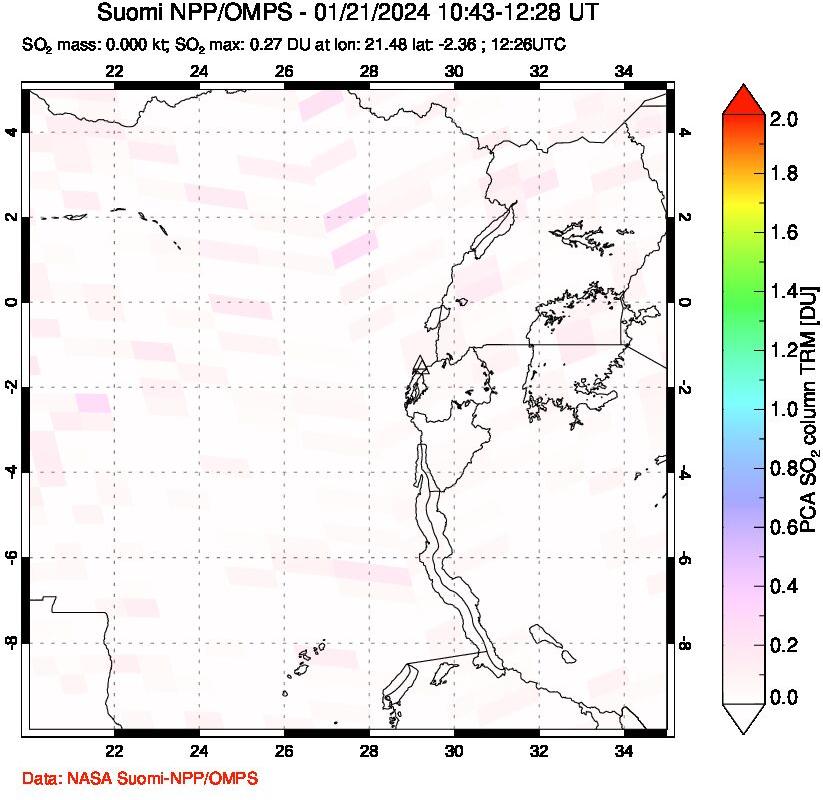 A sulfur dioxide image over Nyiragongo, DR Congo on Jan 21, 2024.