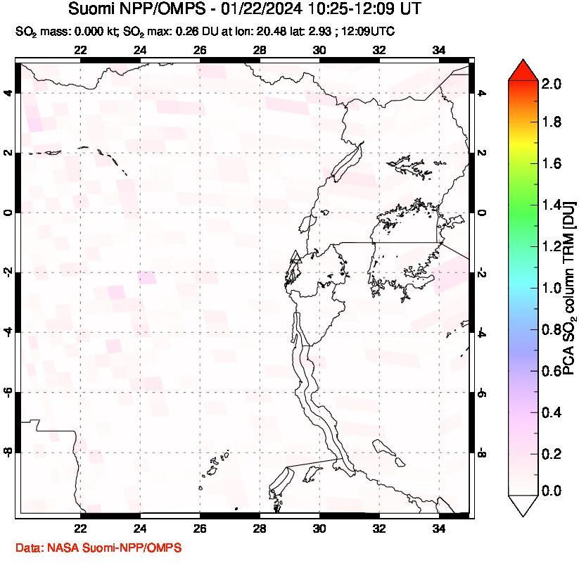 A sulfur dioxide image over Nyiragongo, DR Congo on Jan 22, 2024.