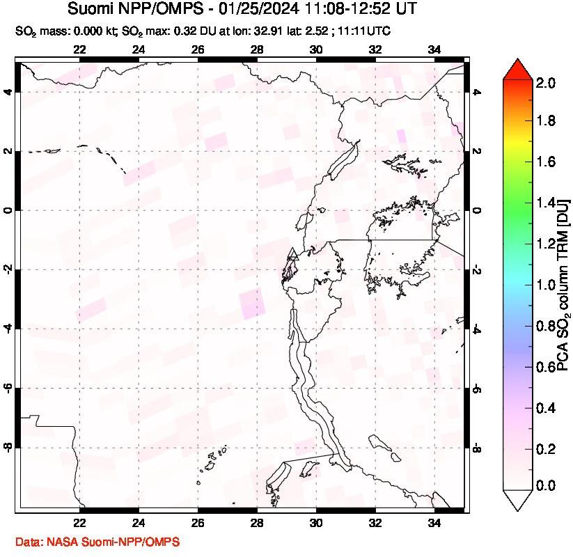 A sulfur dioxide image over Nyiragongo, DR Congo on Jan 25, 2024.