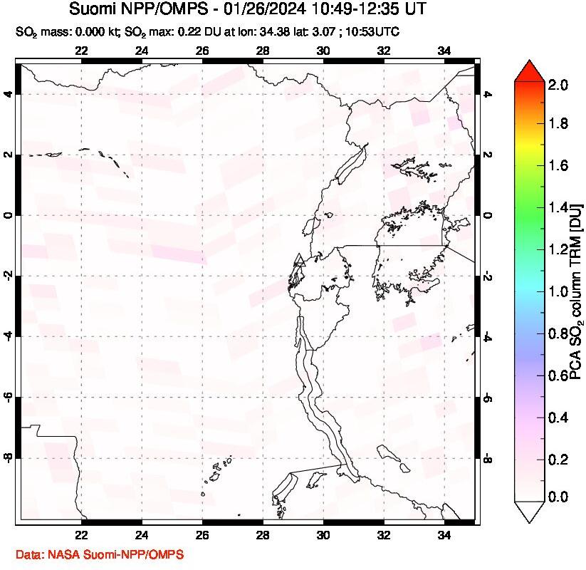 A sulfur dioxide image over Nyiragongo, DR Congo on Jan 26, 2024.