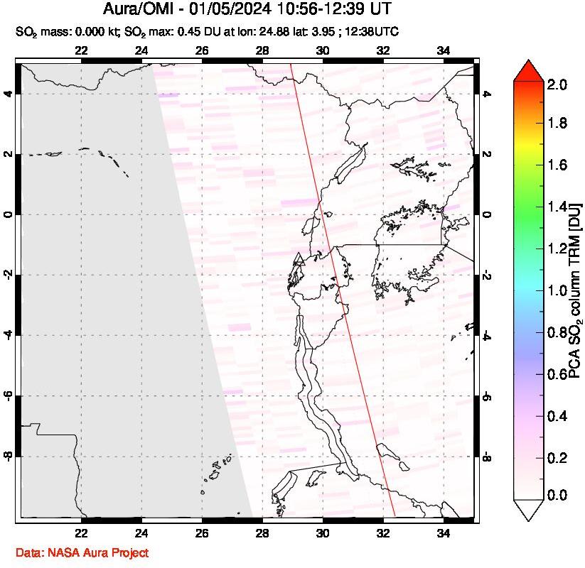 A sulfur dioxide image over Nyiragongo, DR Congo on Jan 05, 2024.