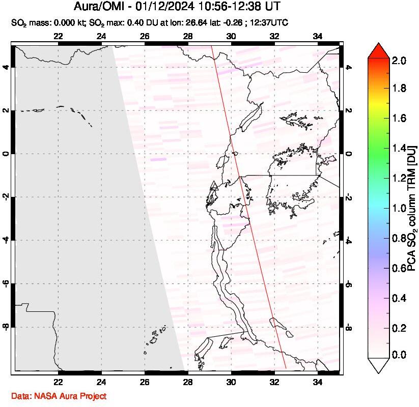 A sulfur dioxide image over Nyiragongo, DR Congo on Jan 12, 2024.