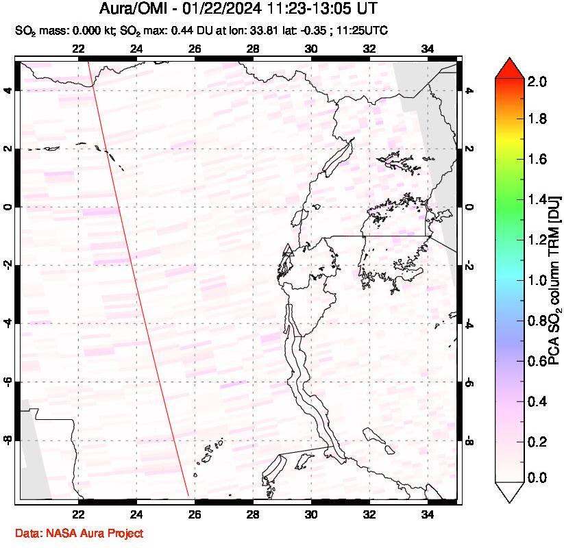 A sulfur dioxide image over Nyiragongo, DR Congo on Jan 22, 2024.