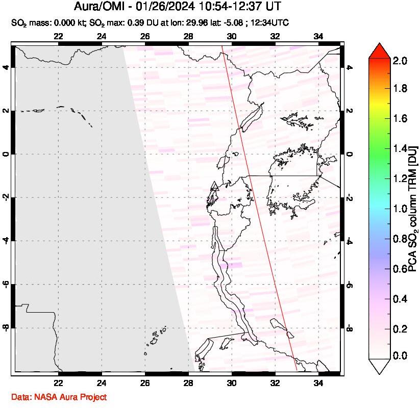 A sulfur dioxide image over Nyiragongo, DR Congo on Jan 26, 2024.