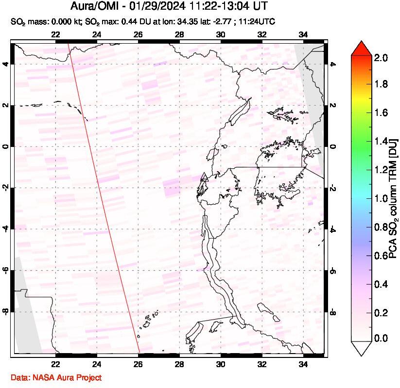 A sulfur dioxide image over Nyiragongo, DR Congo on Jan 29, 2024.