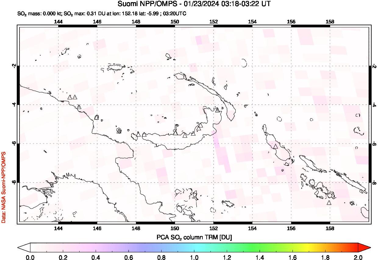 A sulfur dioxide image over Papua, New Guinea on Jan 23, 2024.