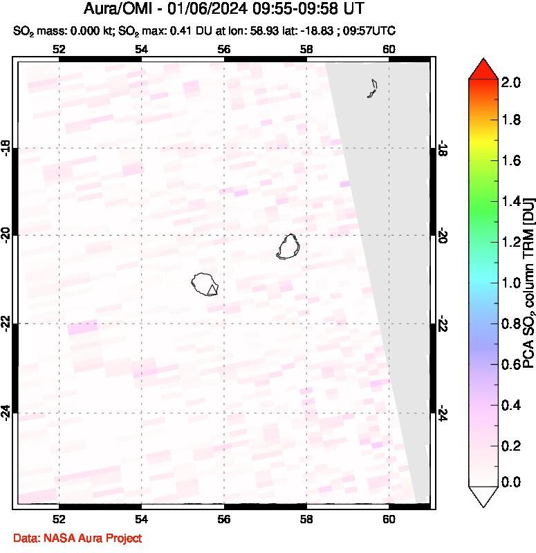 A sulfur dioxide image over Reunion Island, Indian Ocean on Jan 06, 2024.