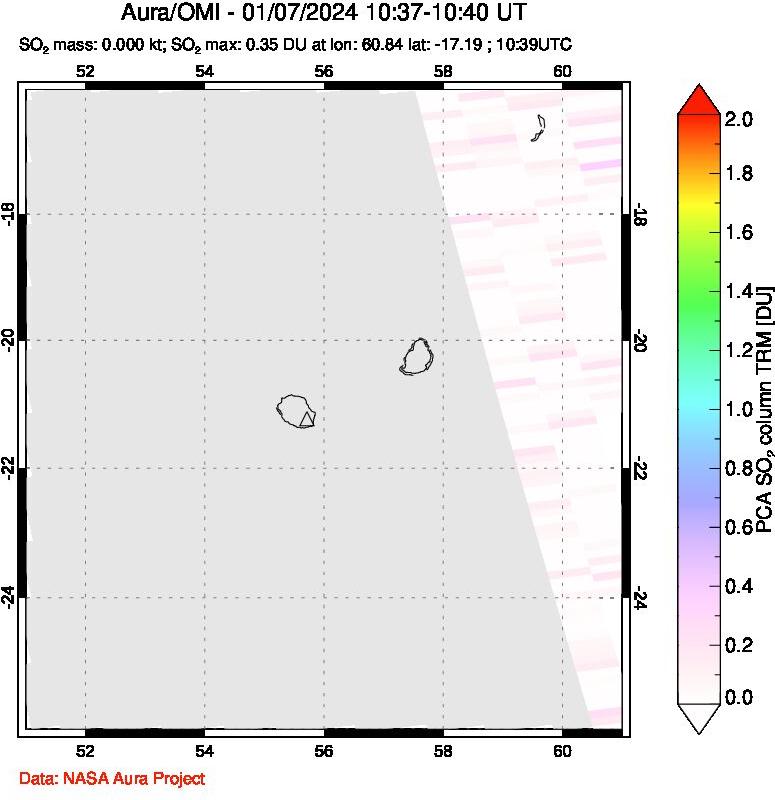 A sulfur dioxide image over Reunion Island, Indian Ocean on Jan 07, 2024.