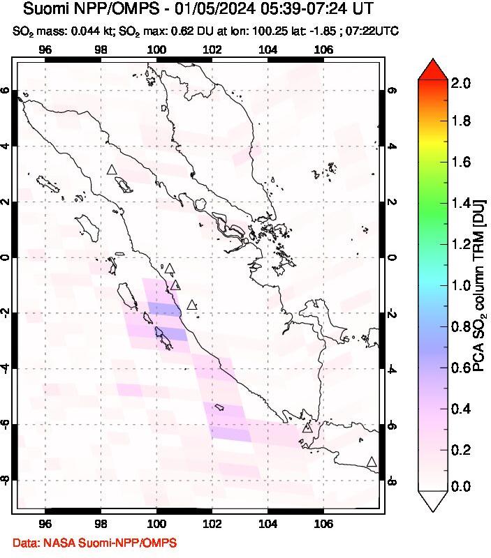 A sulfur dioxide image over Sumatra, Indonesia on Jan 05, 2024.