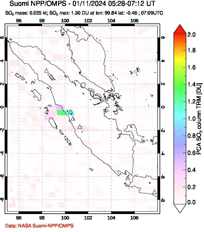 A sulfur dioxide image over Sumatra, Indonesia on Jan 11, 2024.