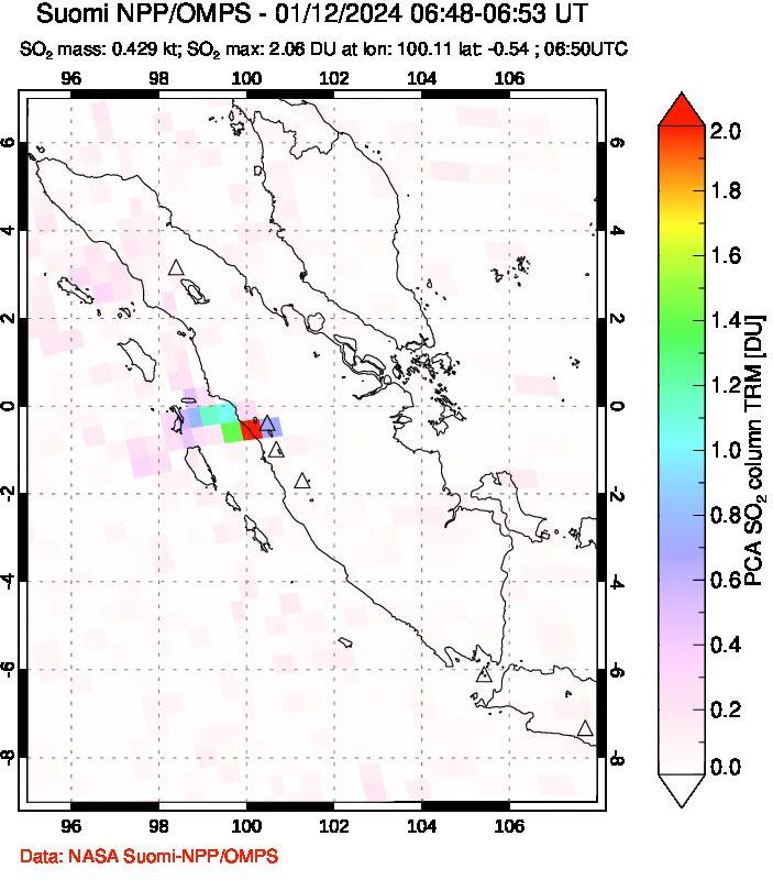 A sulfur dioxide image over Sumatra, Indonesia on Jan 12, 2024.