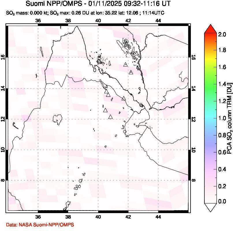 A sulfur dioxide image over Afar and southern Red Sea on Jan 11, 2025.