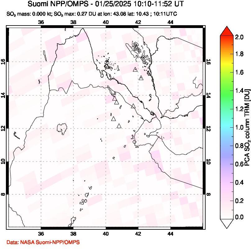 A sulfur dioxide image over Afar and southern Red Sea on Jan 25, 2025.