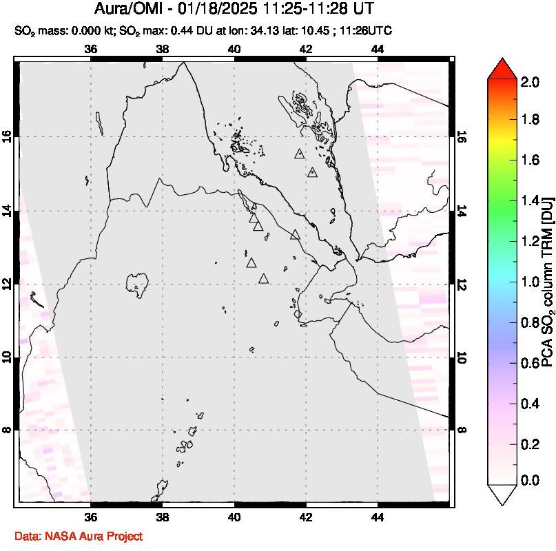 A sulfur dioxide image over Afar and southern Red Sea on Jan 18, 2025.