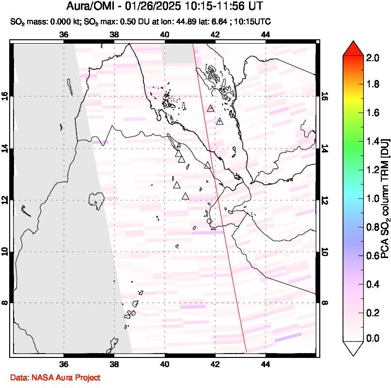 A sulfur dioxide image over Afar and southern Red Sea on Jan 26, 2025.