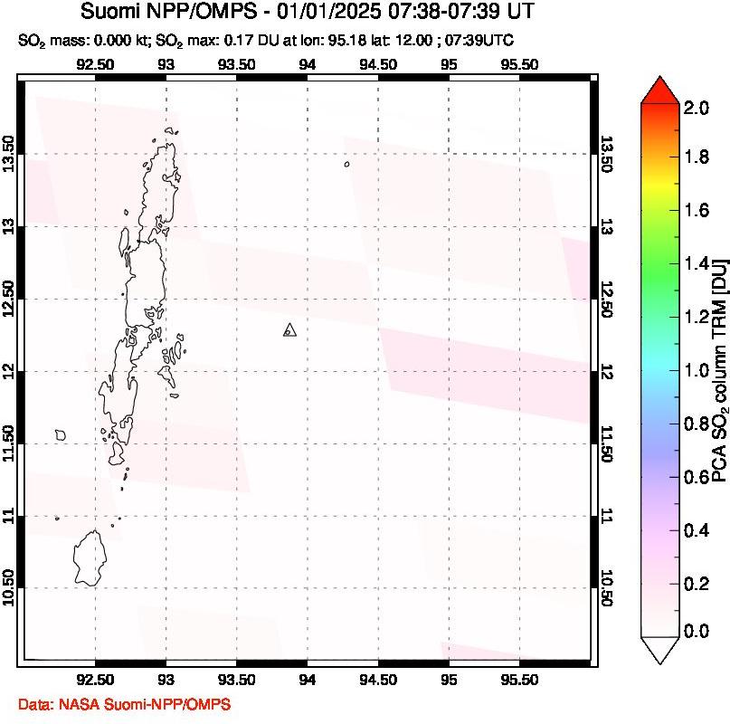 A sulfur dioxide image over Andaman Islands, Indian Ocean on Jan 01, 2025.