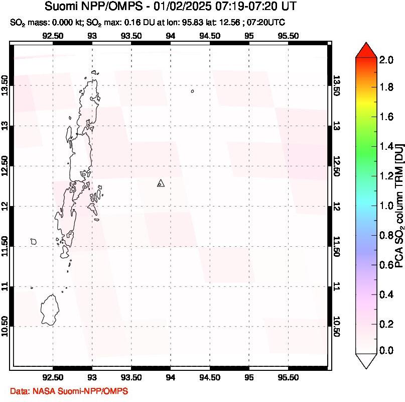 A sulfur dioxide image over Andaman Islands, Indian Ocean on Jan 02, 2025.