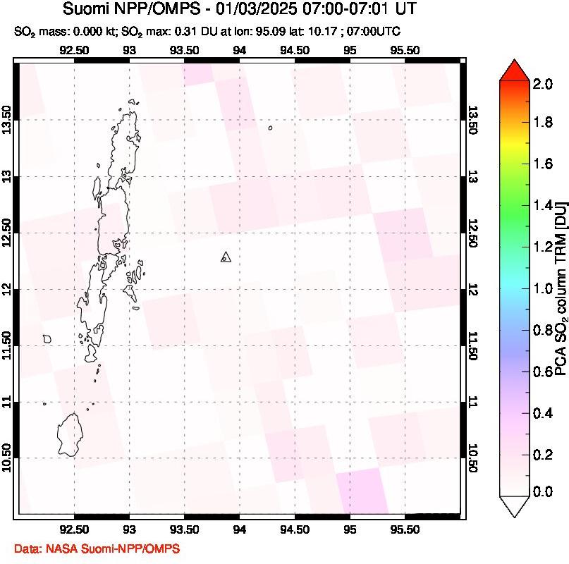 A sulfur dioxide image over Andaman Islands, Indian Ocean on Jan 03, 2025.